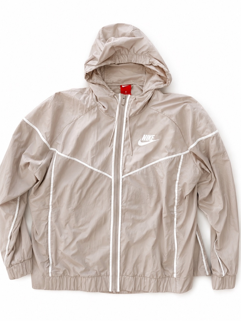Nike Men’s Hooded Windbreaker Jacket - Taupe with White Trim